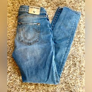 True Religion Jennie Curvy Low Rise Skinny Blue Jeans Womens 26x28 Button Fly